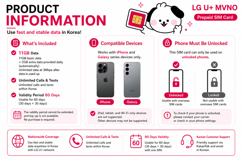Korea Unlimited Data SIM Card | 60 Days | Calls & SMS Included