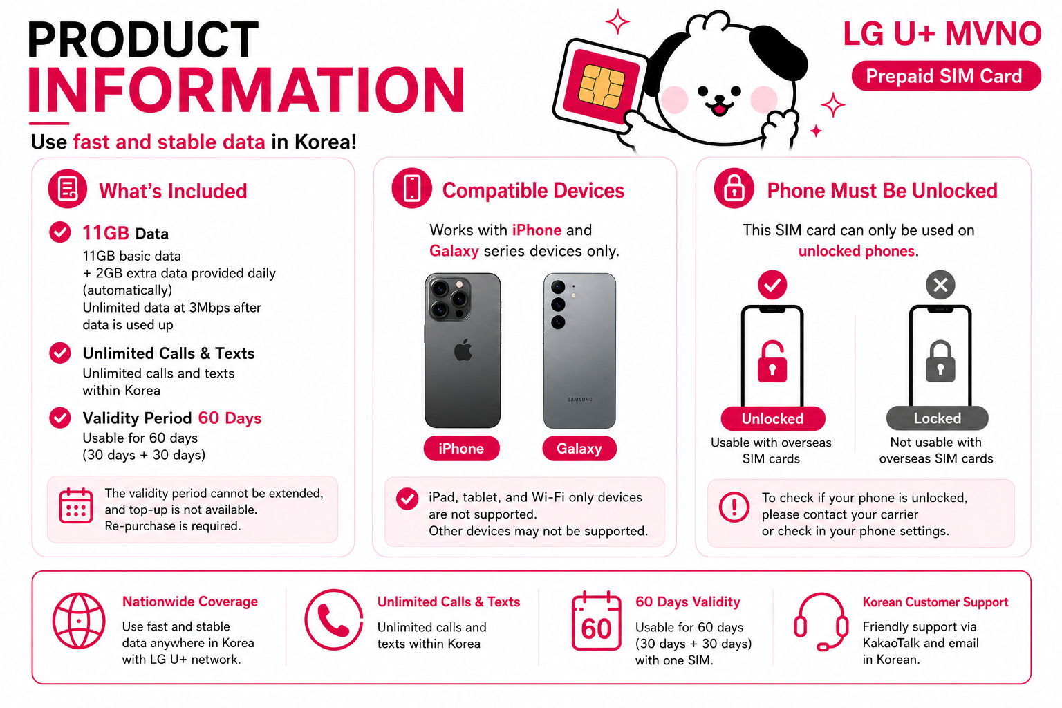 Korea Unlimited Data SIM Card | 60 Days | Calls & SMS Included