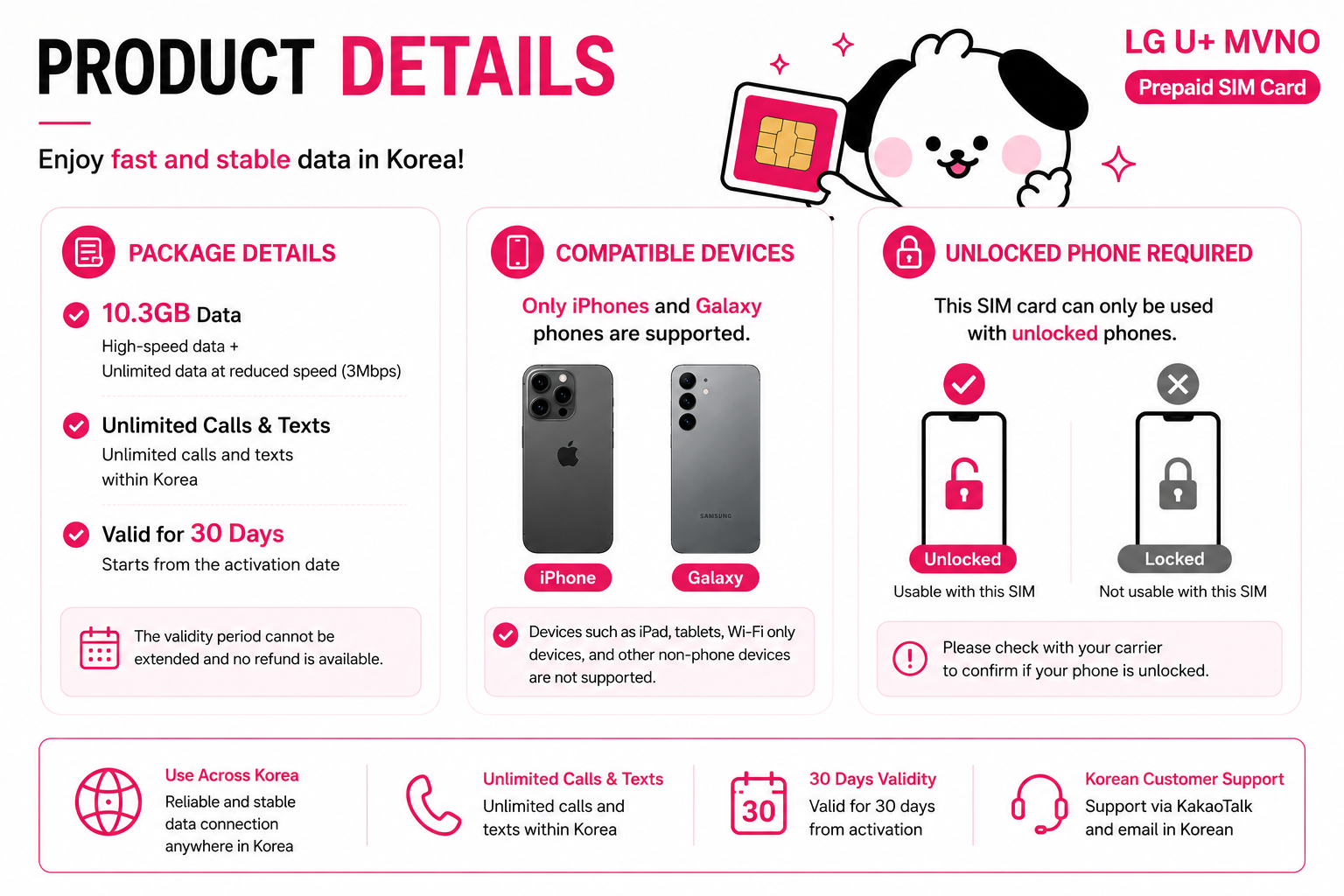Korea Prepaid SIM Card | 30 Days | Calls & SMS Included