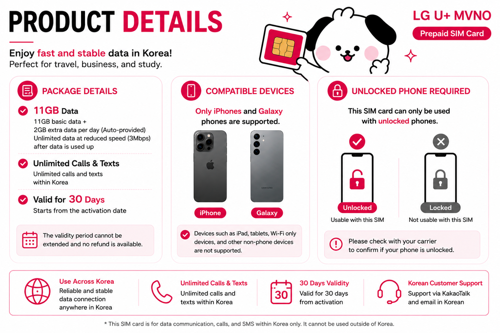 Korea Unlimited Data SIM Card | 30 Days | Calls & SMS Included